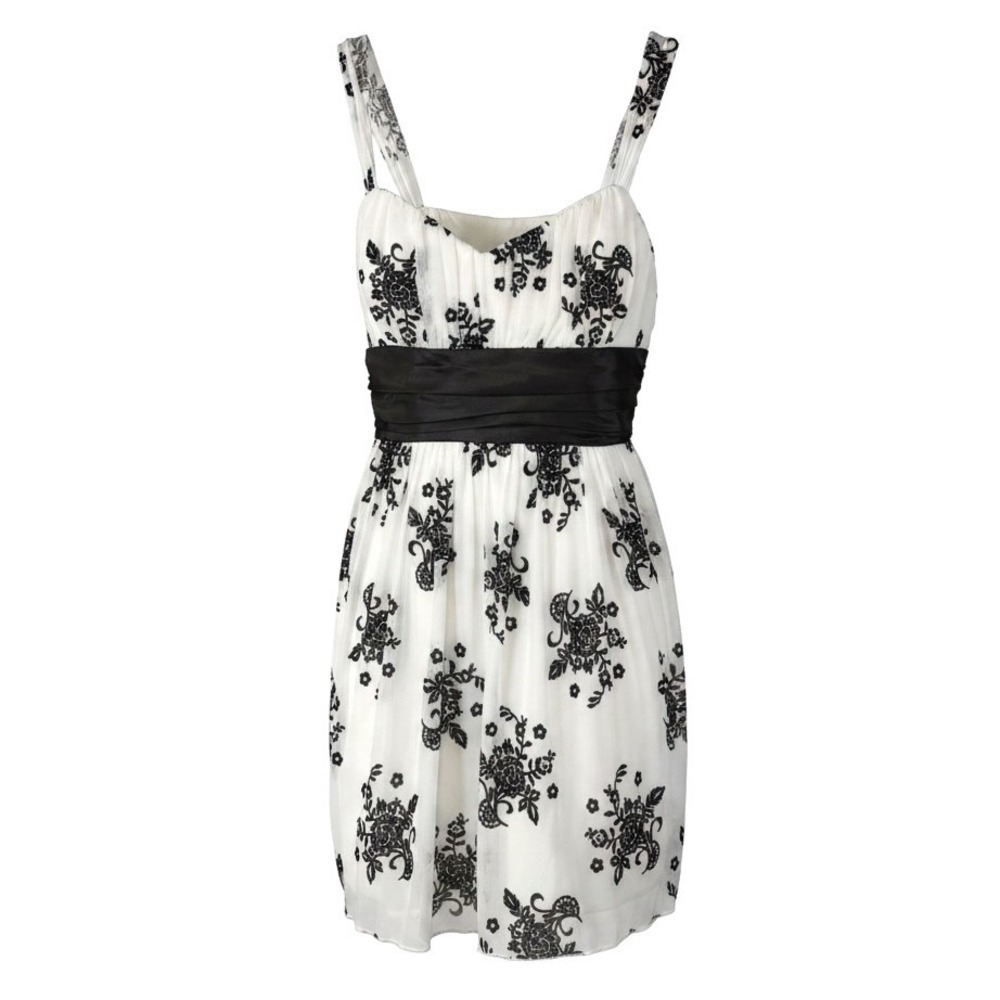 Trixxi Womens‎ White Black Floral Flocked Chiffon Party Dress Large